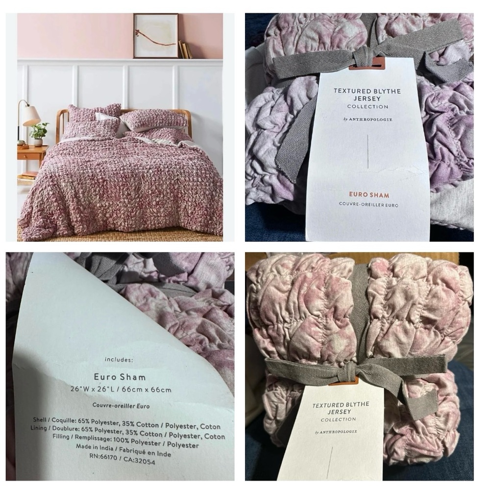 Set 2 Anthropologie Textured Square Pillow Euro Sham Blythe Violet Tie Dye Boho